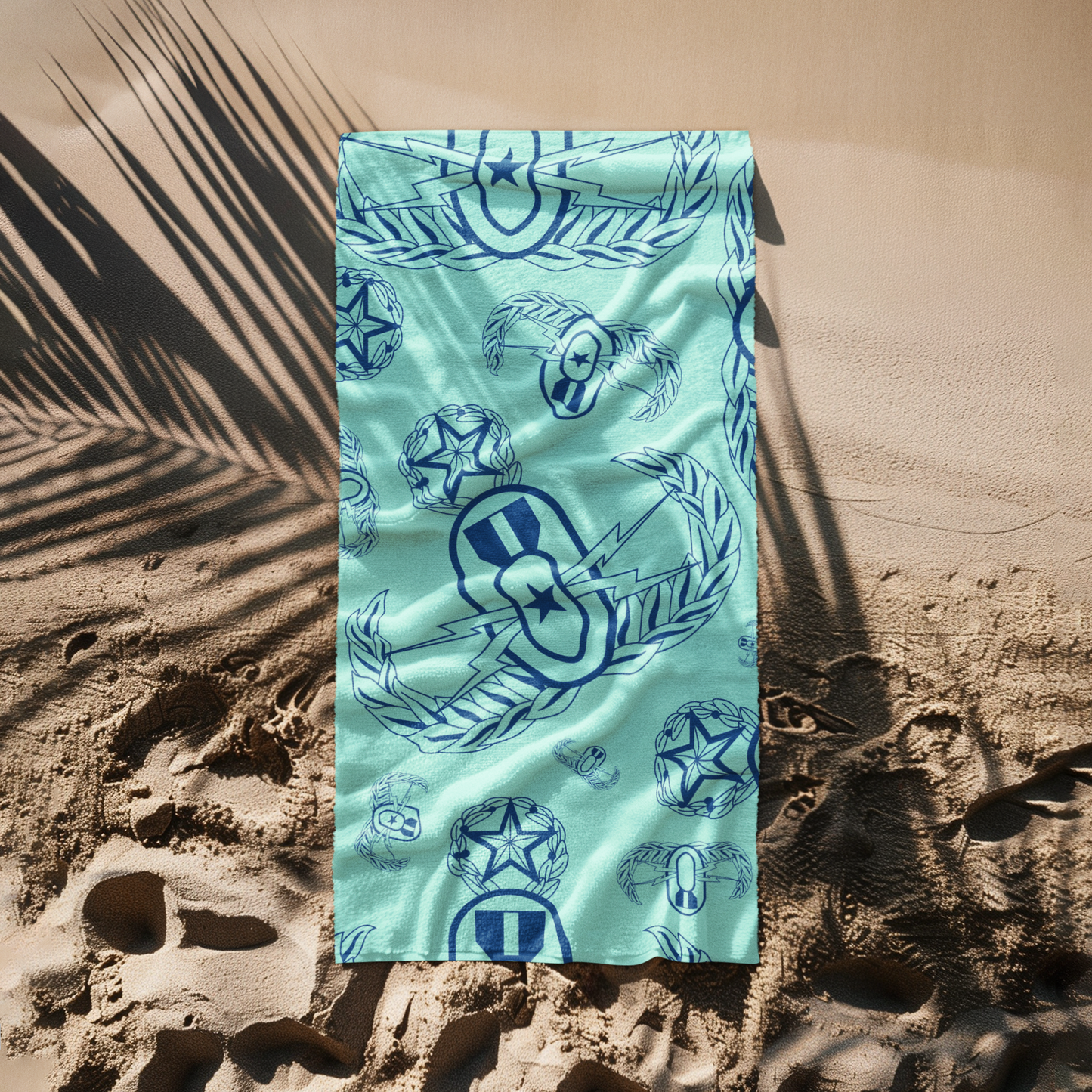 Print On Demand - Beach Towel - "EOD Badges x 3" Blues