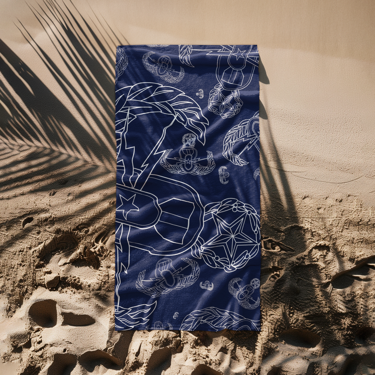 Print On Demand - Beach Towel - "EOD Mixed Badges" (White on Navy)