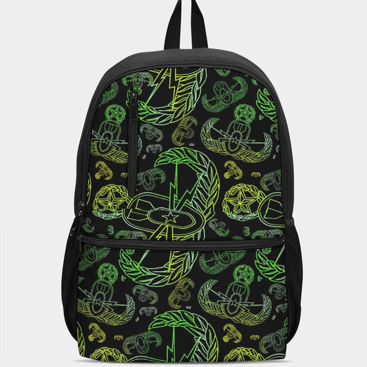 Print On Demand - Duo-Zip Backpack - "EOD Mixed Badges" (Lemon Lime on Black)