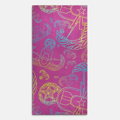 Print On Demand  - Beach Towel - "EOD Mixed Badges" (Multicolor on Pink)