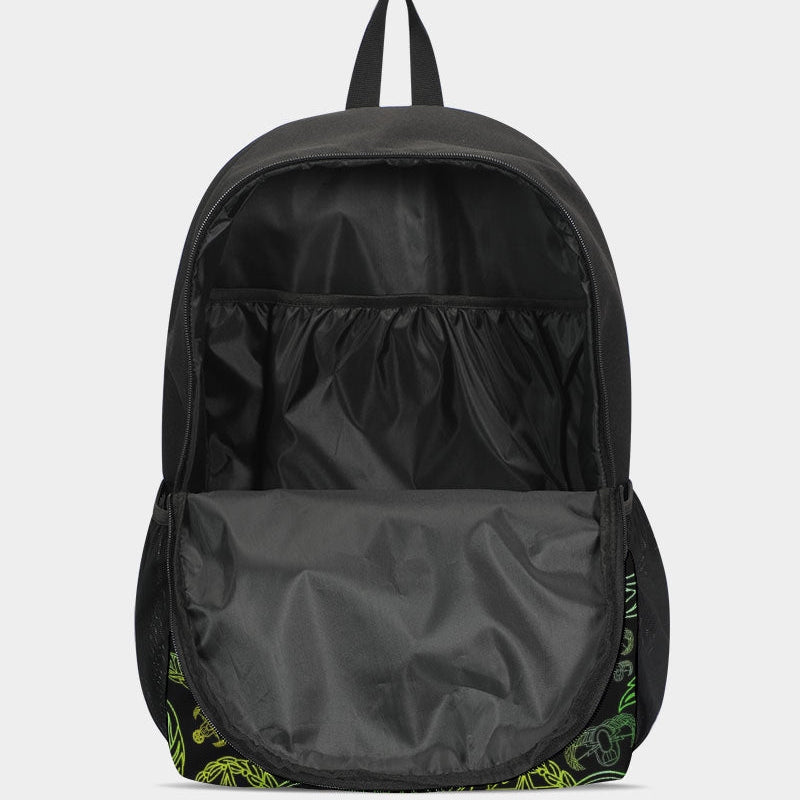 Print On Demand - Duo-Zip Backpack - "EOD Mixed Badges" (Lemon Lime on Black)