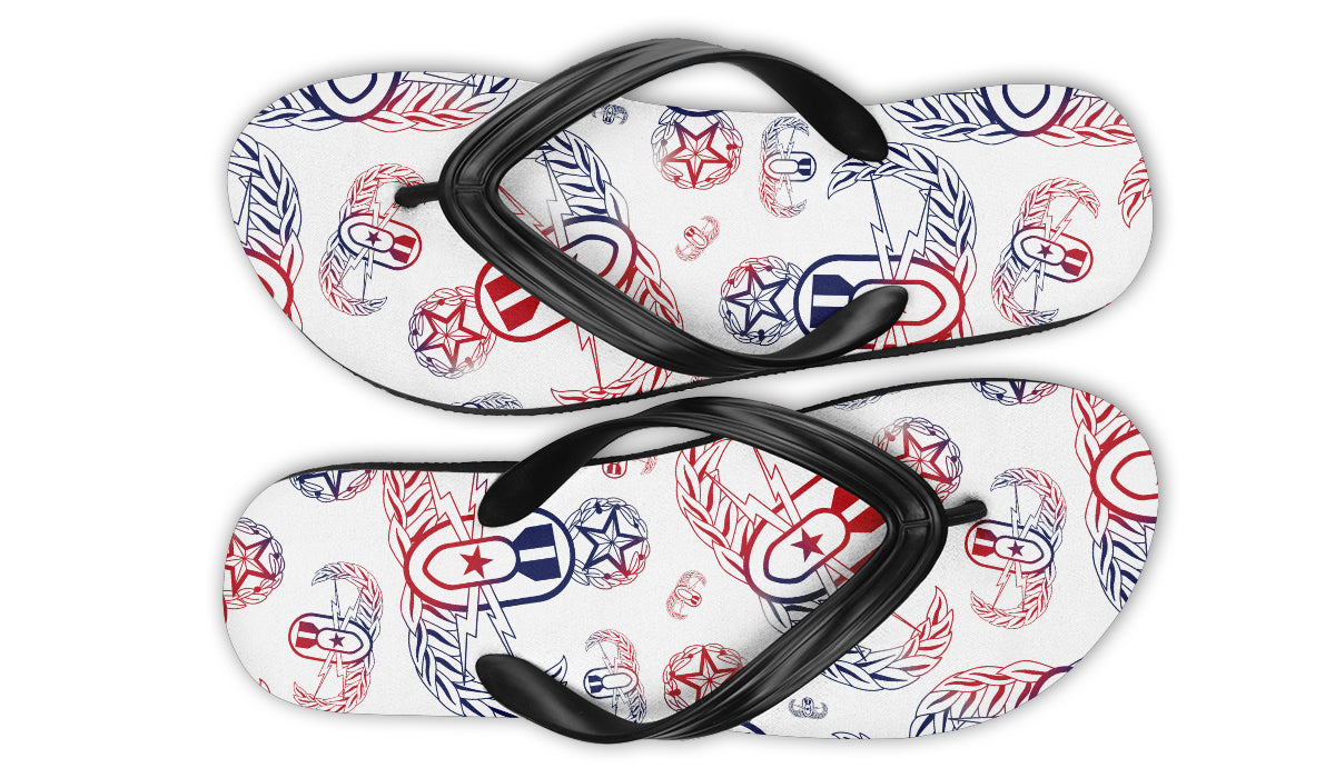 Flip Flops - "EOD Badges x 3" (Red, White, & Blue) Size 5/6