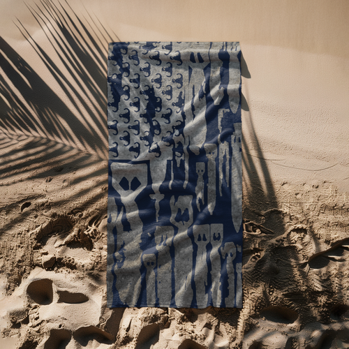 Print On Demand  - Beach Towel - "EOD Bomb Flag" Grey on Navy