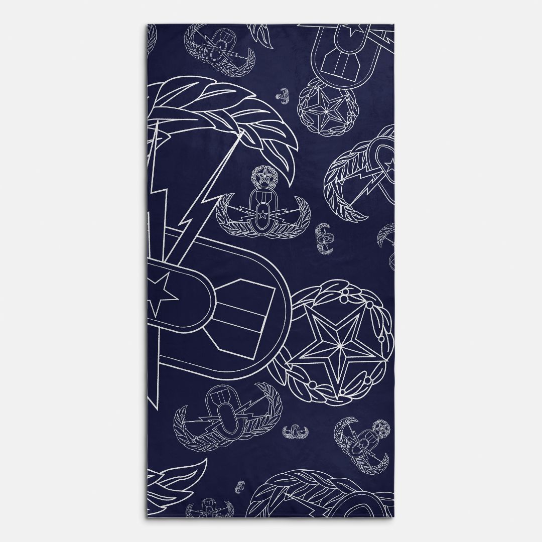 Print On Demand  - Beach Towel - "EOD Mixed Badges" (White on Navy)
