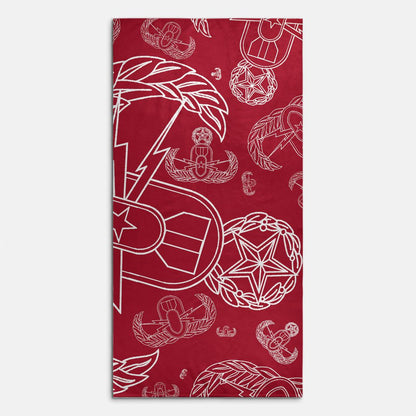 Print On Demand  - Beach Towel - "EOD Mixed Badges" (White on Red)
